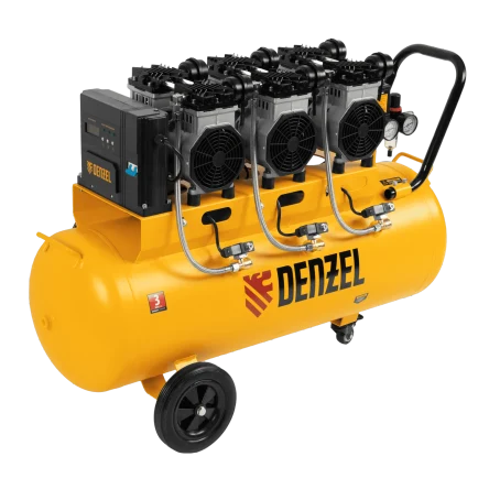 Компрессор безмасляный, малошумный DENZEL DLS 3300/100, 3300 Вт,3x1100, 100 л, 570 л/мин ,блок управления